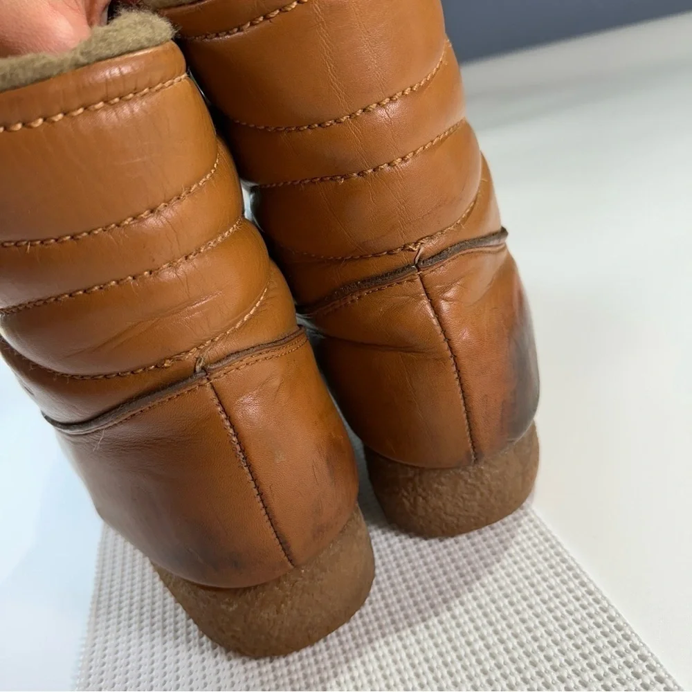 Mocatem Winter Boots Vintage Front Zip Leather Cognac Brown 13E
